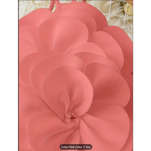 Pink Oversized 3D Flower Halter Crop Top –  Backless Party & Festival Blouse - Picture 4 of 5